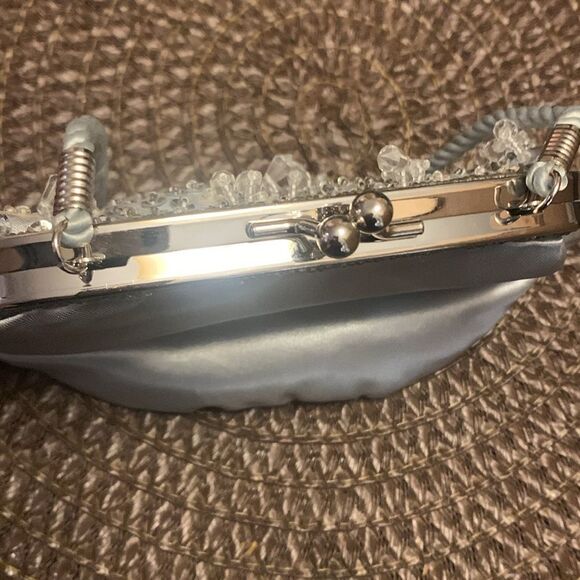 Vintage 90s Sequins Satin Beaded Bag Evening Bag Purse - Picture 3 of 4